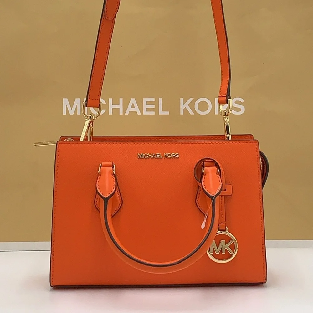 MICHAEL KORS Sheila Small Faux Saffiano Leather Satchel Crossbody Poppy NWT